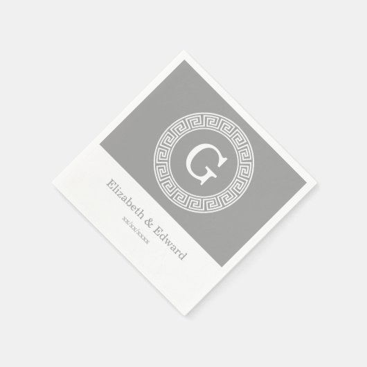 Serviette En Papier Gris foncé blanc clé grecque cadre Rnd initial Mon (Coin)