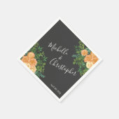 Serviette En Papier Gris foncé Pêche Mariage Floral moderne (Coin)