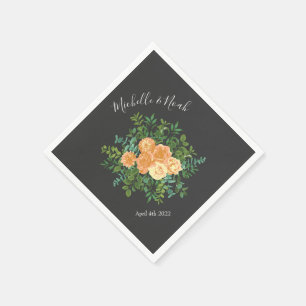 Serviette En Papier Gris foncé Pêche Mariage Floral moderne