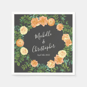 Serviette En Papier Gris foncé Pêche Mariage Floral moderne