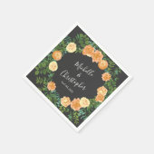 Serviette En Papier Gris foncé Pêche Mariage Floral moderne (Coin)