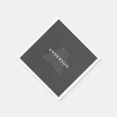 Serviette En Papier Gris foncé Rétro Moderne Monogramme Nom (Coin)