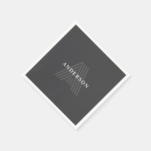Serviette En Papier Gris foncé Rétro Moderne Monogramme Nom (Coin)