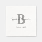 Serviette En Papier Gris Gris Gris Mariage Monogramme Blanc (Devant)