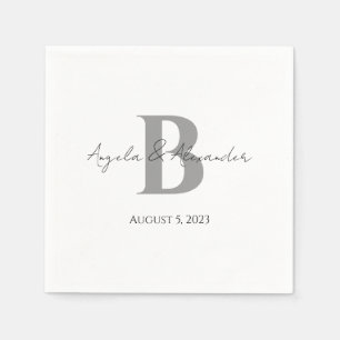 Serviette En Papier Gris Gris Gris Mariage Monogramme Blanc