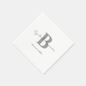 Serviette En Papier Gris Gris Gris Mariage Monogramme Blanc (Coin)
