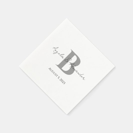 Serviette En Papier Gris Gris Gris Mariage Monogramme Blanc (Coin)
