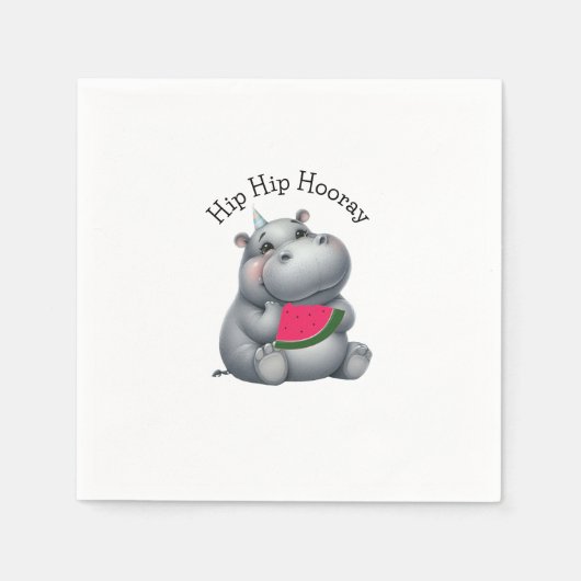 Serviette En Papier Gris Hippopotame Pastèque Anniversaire (Devant)