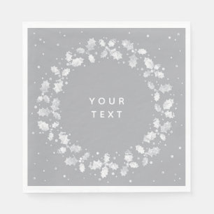 Serviette En Papier Gris + Main blanche imprimé Holly Wreath Noël