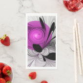 Serviette En Papier Gris Noir Abstrait Avec Art Fractal Magenta (En situation)