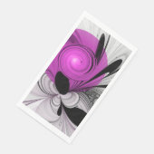 Serviette En Papier Gris Noir Abstrait Avec Art Fractal Magenta (Coin)