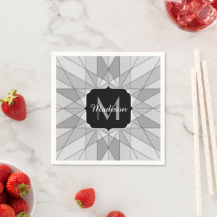 Serviette En Papier Gris noir Mosaïque Triangle Motif Monogramme