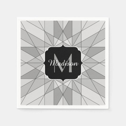 Serviette En Papier Gris noir Mosaïque Triangle Motif Monogramme (Devant)