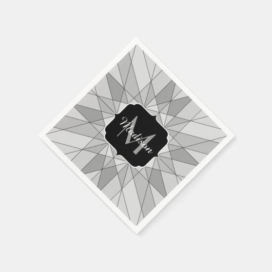 Serviette En Papier Gris noir Mosaïque Triangle Motif Monogramme (Coin)