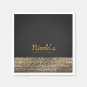 Serviette En Papier Gris & Or Moderne Glam Paillettes Chic Élégant Fêt