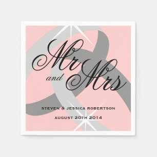 Serviette En Papier Gris rose M. et Mme mariage