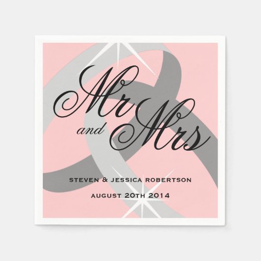 Serviette En Papier Gris rose M. et Mme mariage (Devant)