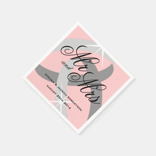 Serviette En Papier Gris rose M. et Mme mariage (Coin)