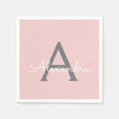 Serviette En Papier Gris rose vif Script Monogramme Nom Moderne (Devant)