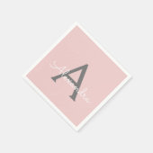 Serviette En Papier Gris rose vif Script Monogramme Nom Moderne (Coin)
