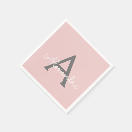 Serviette En Papier Gris rose vif Script Monogramme Nom Moderne (Coin)