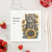 Serviette En Papier Gris Tabby Chat Kitten Tournesols Anniversaire (En situation)