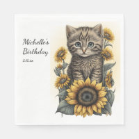 Gris Tabby Chat Kitten Tournesols Anniversaire