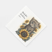Serviette En Papier Gris Tabby Chat Kitten Tournesols Anniversaire (Coin)