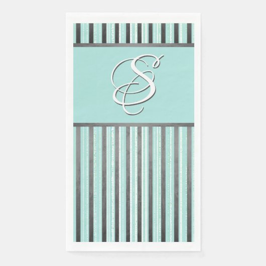 Serviette En Papier Gris, turquoise et blanc (Devant)