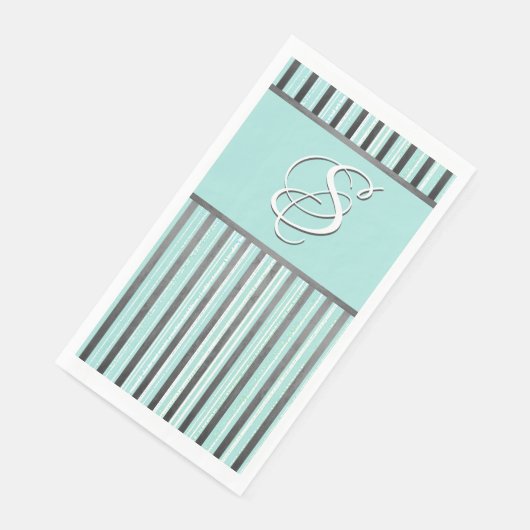 Serviette En Papier Gris, turquoise et blanc (Coin)