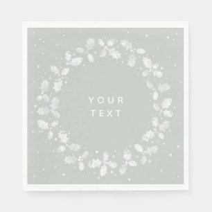 Serviette En Papier Gris vert main imprimé Holly Wreath Noël