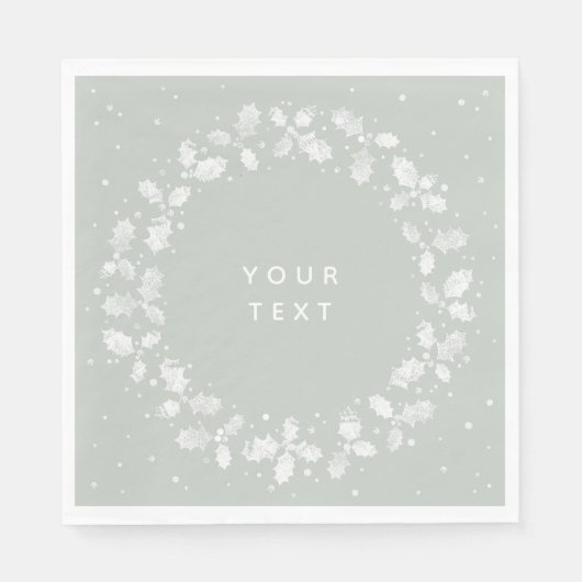 Serviette En Papier Gris vert main imprimé Holly Wreath Noël (Devant)