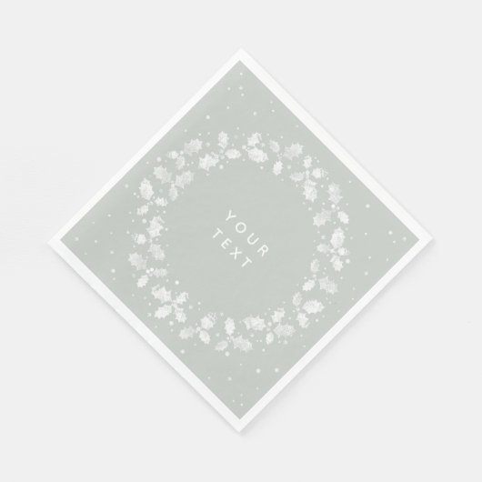 Serviette En Papier Gris vert main imprimé Holly Wreath Noël (Coin)