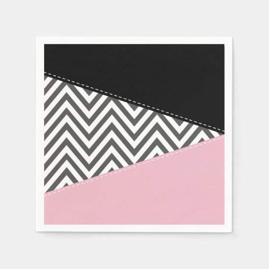 Serviette En Papier Gris Zigzag, Gris Chevron, Motif Zigzag, Rose (Devant)