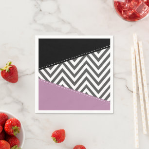 Serviette En Papier Gris Zigzag, Gris Chevron, Motif Zigzag, Violet