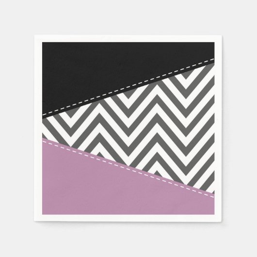 Serviette En Papier Gris Zigzag, Gris Chevron, Motif Zigzag, Violet (Devant)