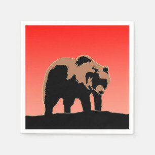 Serviette En Papier Grizzly Bear at Sunset - Art original de la faune