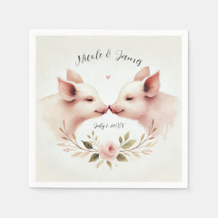 Serviette En Papier Groin de cochons roses nez à nez mariage floral ru