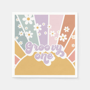 Serviette En Papier Groovy One Retro Sunshine Rainbow Daisy