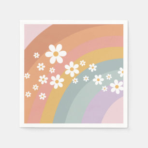 Serviette En Papier Groovy Rétro Arc-en-ciel et Marguerite