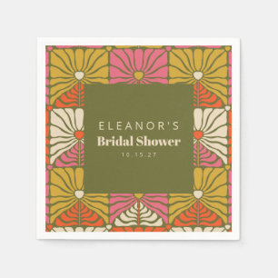 Serviette En Papier Groovy Vintage Vert Floral Mariage Personnalisé