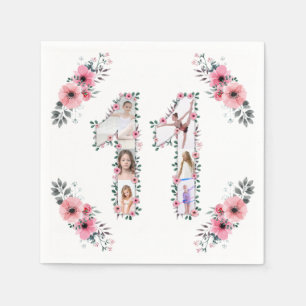 Serviette En Papier Gros 11e anniversaire fille photo Collage Fleur ro