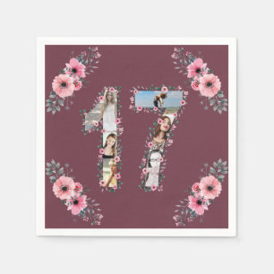 Serviette En Papier Gros 17ème anniversaire fille Fleur Collage photo
