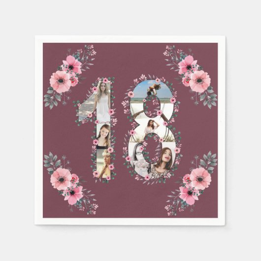 Serviette En Papier Gros 18e anniversaire fille Flower Photo Collage (Devant)