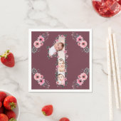 Serviette En Papier Gros 1er anniversaire fille photo Collage Fleur ro (En situation)