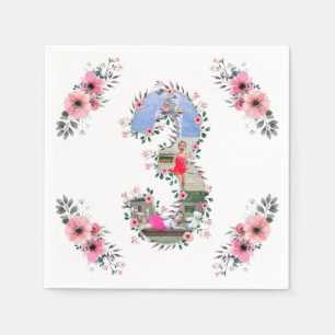 Serviette En Papier Gros 3ème anniversaire fille photo Collage Fleur r