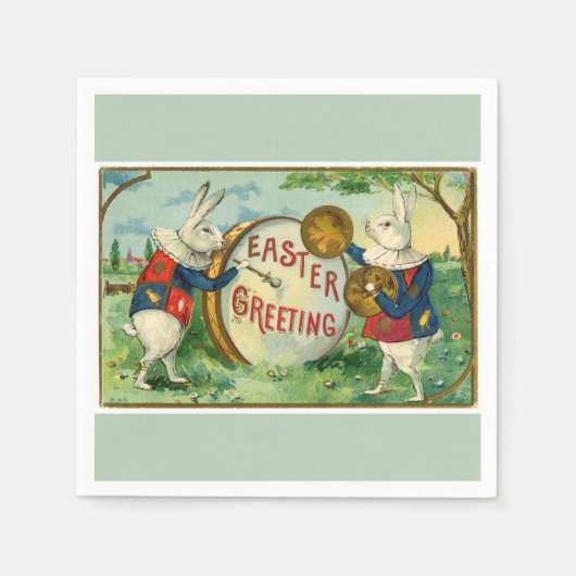 Serviette En Papier Gros Bunnies Pâques Blanches Vert clair (Devant)
