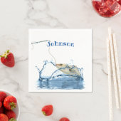 Serviette En Papier gros poisson accroché à la perche dans l'eau (En situation)
