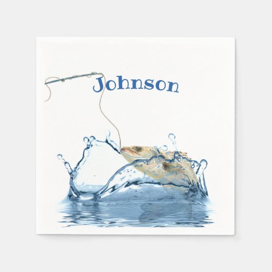Serviette En Papier gros poisson accroché à la perche dans l'eau (Devant)