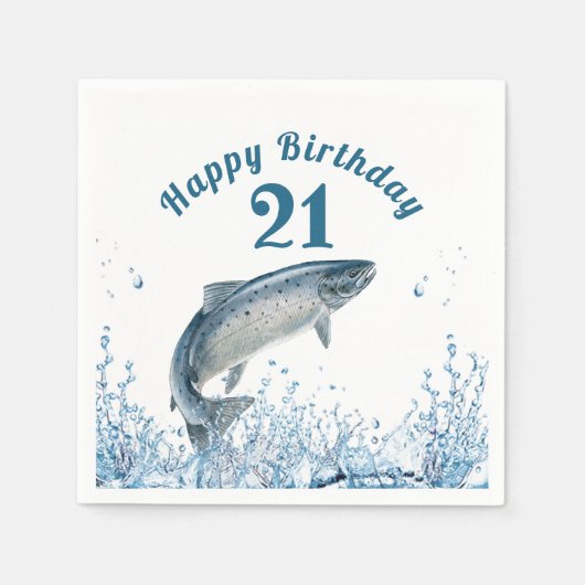 Serviette En Papier Gros Poisson Dans L'Eau 21ème Anniversaire (Devant)